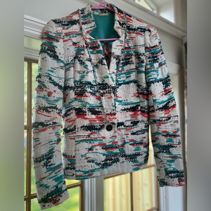 Rebecca Minkoff Tweed‎ Blazer/ Jacket Size Medium Blue, Black, Coral